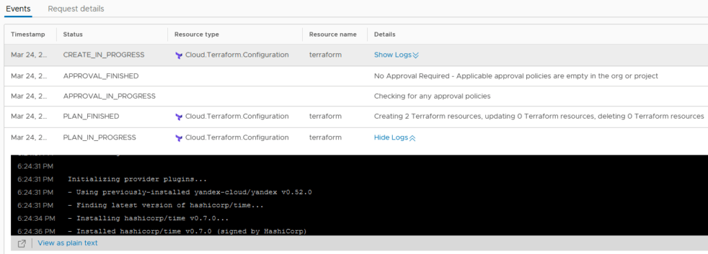 vRA 8 - Terraform history